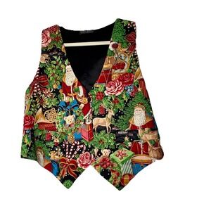 Christmas Vest Silky Fits Like A Med Womens Saddle River Sportswear Deer Santa N